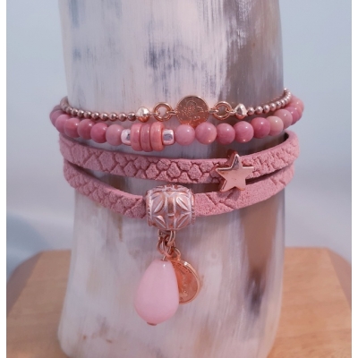 armband in oudroze met roségoud armband in oudroze met roségoud